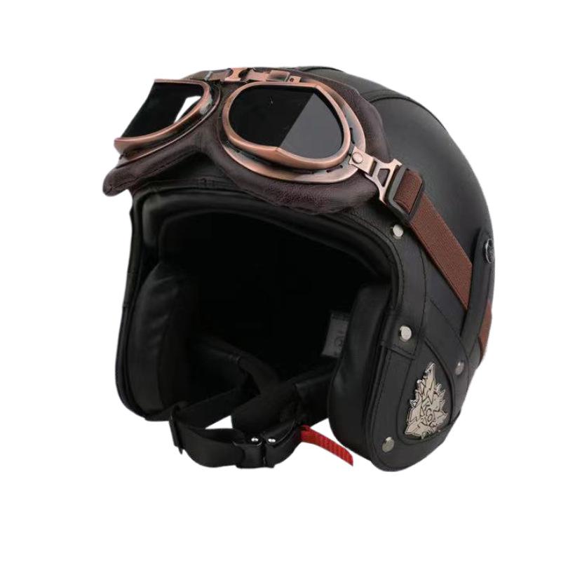 

Сертифицированный ретро кожаный мотоциклетный и скутерный шлем для всех сезонов Large чёрный