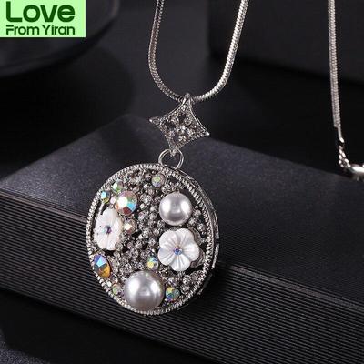 Elegant Flower Round Circle Pendant Long Necklace For Women  New Sweater Necklace Accessories