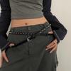 Double Loop Leather Waist Belt Extra Long Dress Jeans Belt Simple Women's Rivet Belt  Streetwear