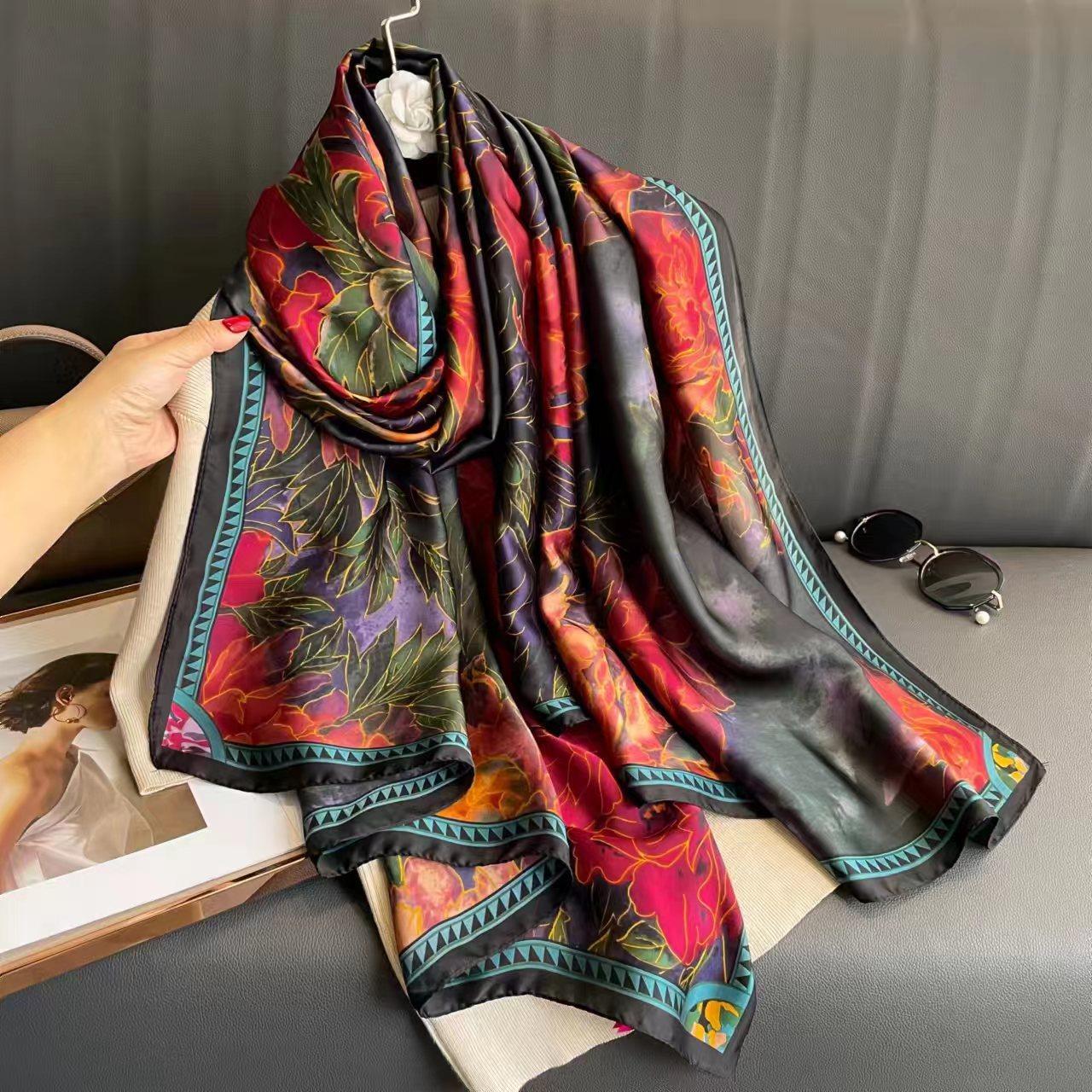 

Модный шелковый шарф женский летний солнцезащитный модный в иностранном стиле пляжное полотенце женская праздничная шаль шарф для кондиционирования воздуха верхняя одежда пряжа шарф 90*180cm