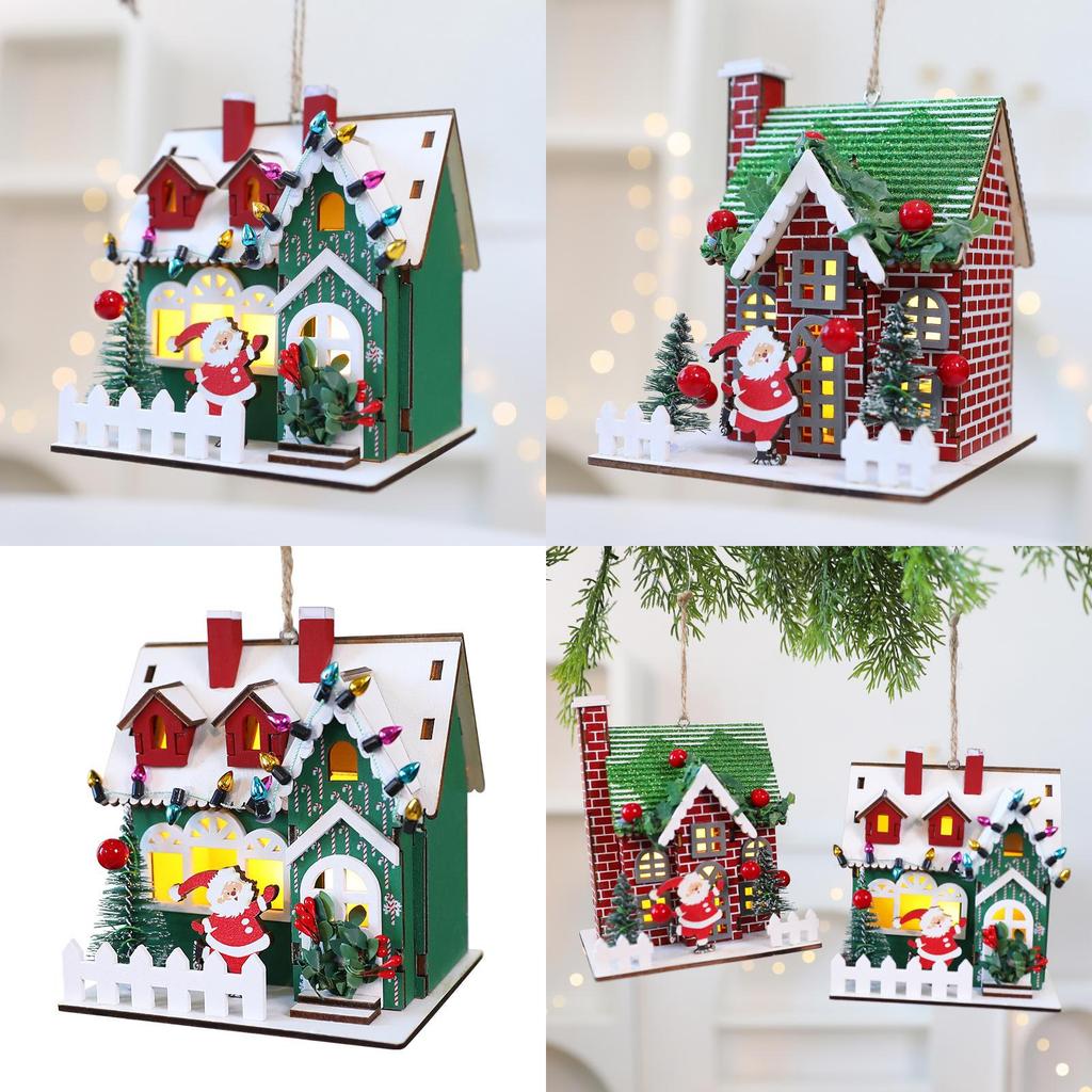 Christmas Wooden House Decor With Snowy Scene For Holiday Home Display