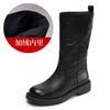 Light Luxury Hand Grab Retro Medium Boots Winter Leather Wide Knight Boots Straight British Fleece Boots