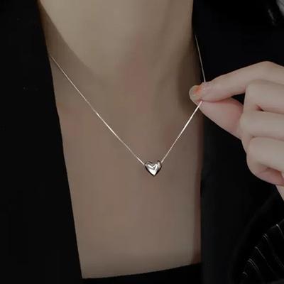 S925 Sterling Silber Liebevolles Herz Halskette Spezielle-Interesse Design Koreanische Einfache Ins Stil Neue Drei-Dimensional Herz Schlüsselbein Kette ornament