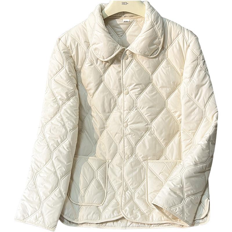 Lapel Collar Puffer Jacket, Lightweight Down Coat Short Quilted Winter Jacket for Women, Warm Outerwear with Faux Fur Trim, Casual Thermal Coat