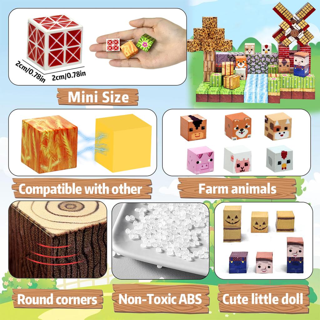 Magnetické stavebné kocky Farma pre deti Chlapci Dievčatá Vek 3+ Magnetická kocková súprava STEM Montessori Senzorická hračka