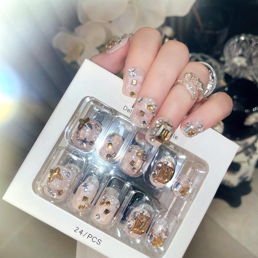 Autumn Light Luxury High-end Nail Art Wearing Finished Nail Products Elegant Short Flash Fake Nail Patch U85
