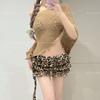 Leopard print sexy triangle skirt bikini suit wind lace belly cover meat vacation beach