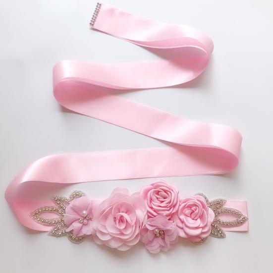 Rose Flower Faux Pearl Rhinestone Women Bride Dress Belt Girdle Waist Band Decor