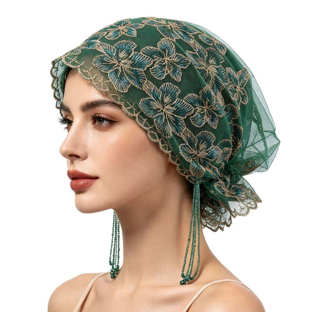Floral Pattern Lace Headband Cap Elegant Fashion Headpiece New Embroidered Hair Cap Daily Wear