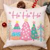 Pink Christmas Throw Pillow Covers 18x18 Inch Set of 4 Striped Truck Xmas Trees Farmhouse Holiday Cushion Cases for Home Decor