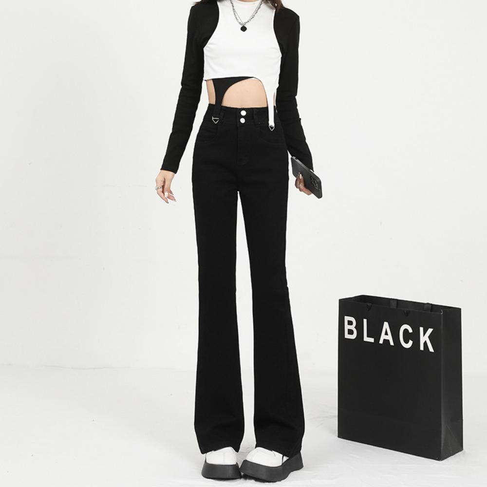American High Street High-waisted Flared Jeans Women's 2025 Autumn and Winter New Thin and High Double-buckle Slightly Pulled Jeans Tide