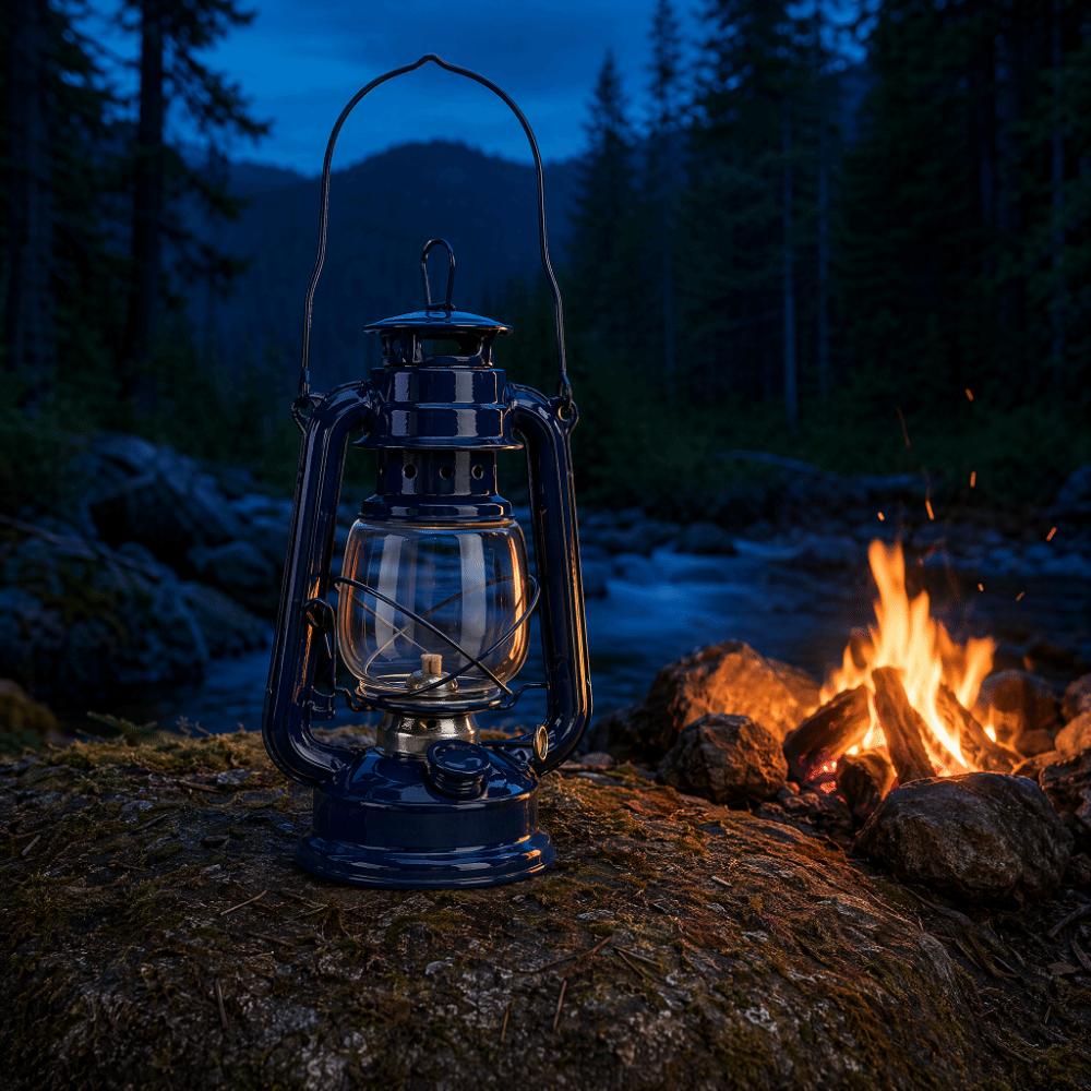 Metal Construction Iron Lantern Windproof Hanging Fuel Lantern  Emergency Lighting синий