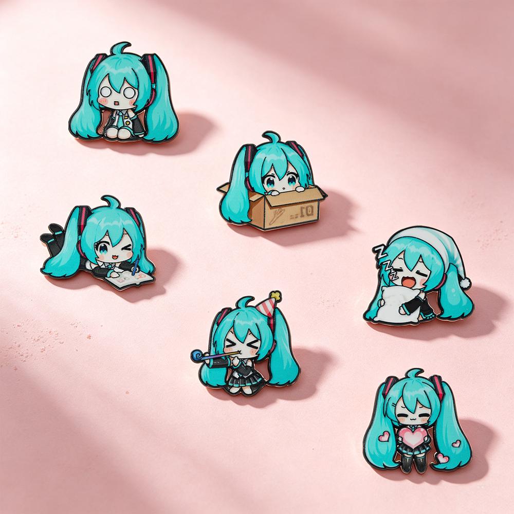 6pcs Kawaii Chibi Enamel Pin Set Multi-Pose Vocaloid Anime Brooches, Aesthetic Metal Lapel Badges for Backpack Perfect Gift
