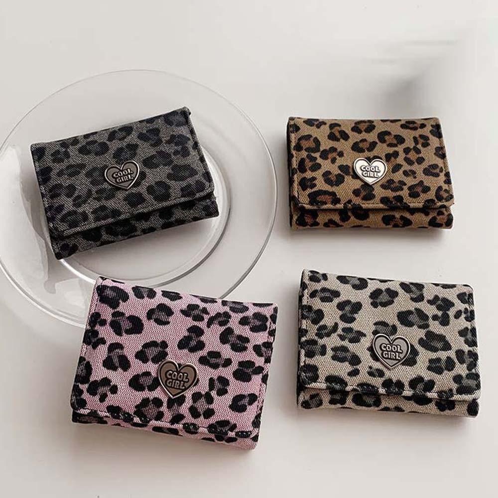 Anti-splash Water Portable Leopard Print Wallet Texture Mini Short Square Purse Multiple Card Retro PU Card Bag Work