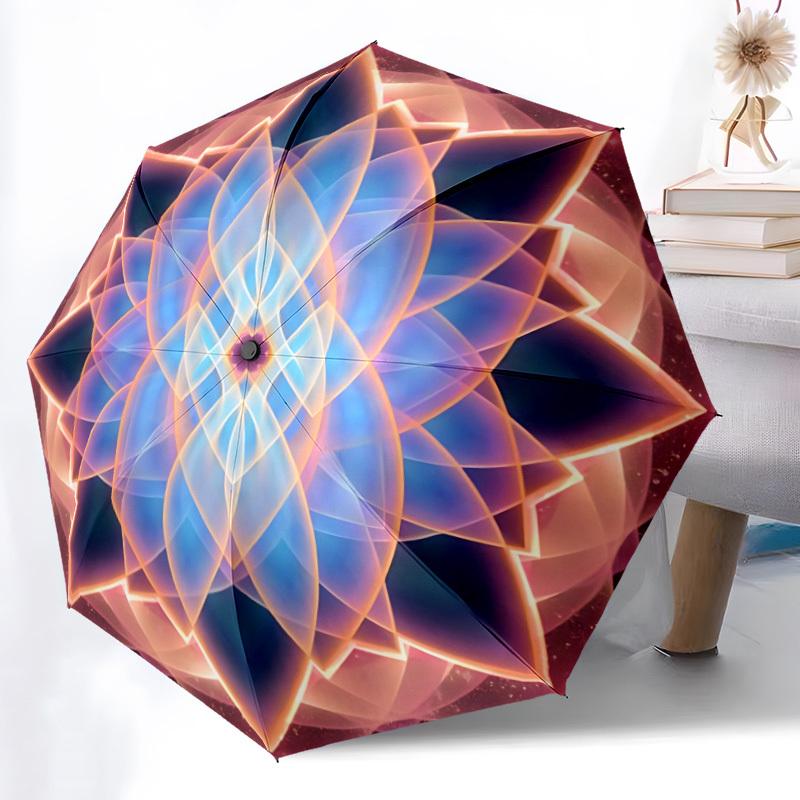 1PC Lotus Mandala Automatic Open/close Umbrella with 8-Rib Structure for Women/Men, All-Season Use - Travel Essential, Stylish Accessory, Highquality