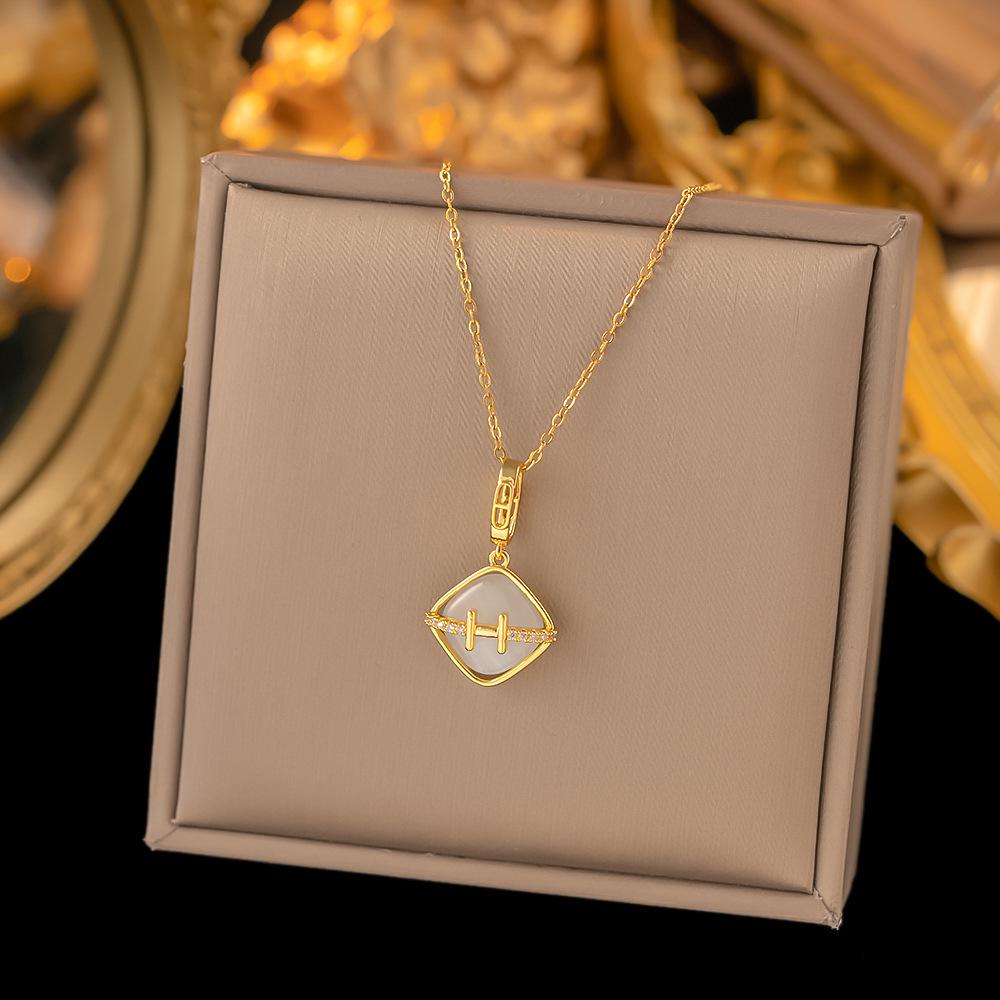 Chic Non-Fading Titanium Steel Necklace for Women with Unique Design and Sparkling Copper Pendant