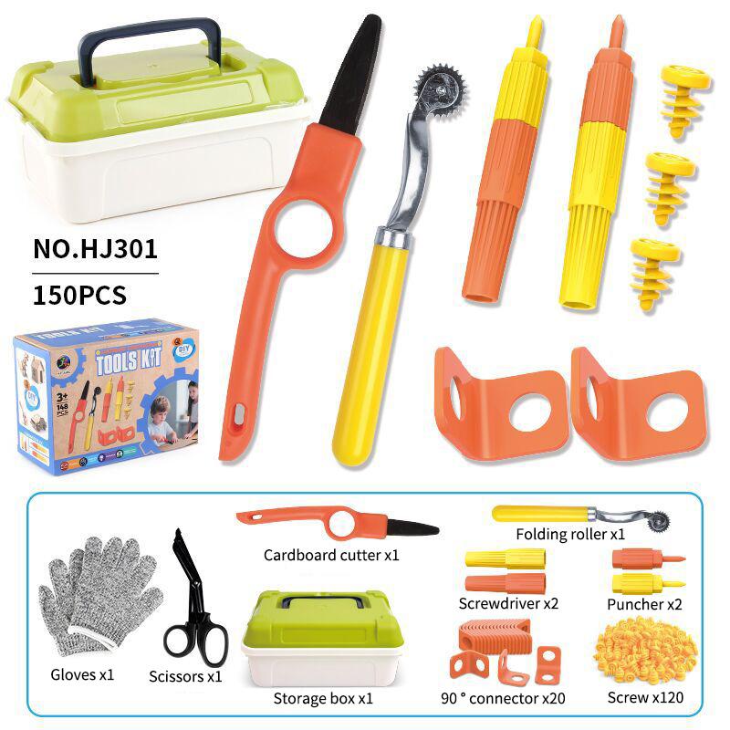 148PCS Cardboard DIY Screw Nut Set Kids' Educational Puzzle Disassembly Assembly Kit with Storage Box STEM Building kit