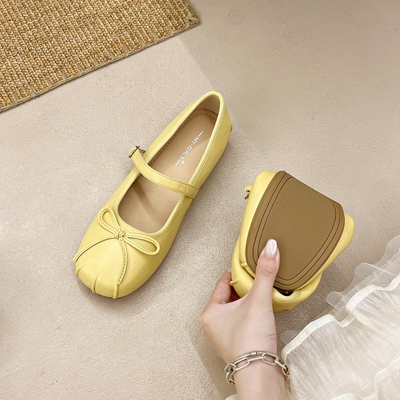 Silver Flat Ballet Single Shoes Women's New Temperament Bow Word with Mary Jane Shoes