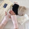 1pair Mink Fleece Soft Winter Half Finger Gloves Women Solid Color Keep Warm Winter Luxury Plush Knitted Wrist Mittens Writting