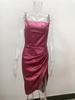 Abito Slimming Sottile Satinato Chic Europeo e Americano 2025 con Spallina Sexy