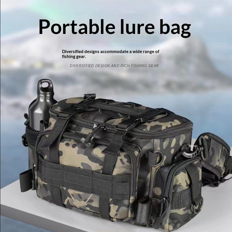Water Resistant Lure Fishing Bag Multiple Storage Pockets Adjustable Straps Great for Trekking Hiking and Casual Fishing