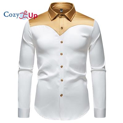 Cozy Up New Men's Satin Smooth Long Sleeve Shirts Fashion Luxury Color Blocked Tuxedo Shirt Wedding Party Prom Casual Shirt Business