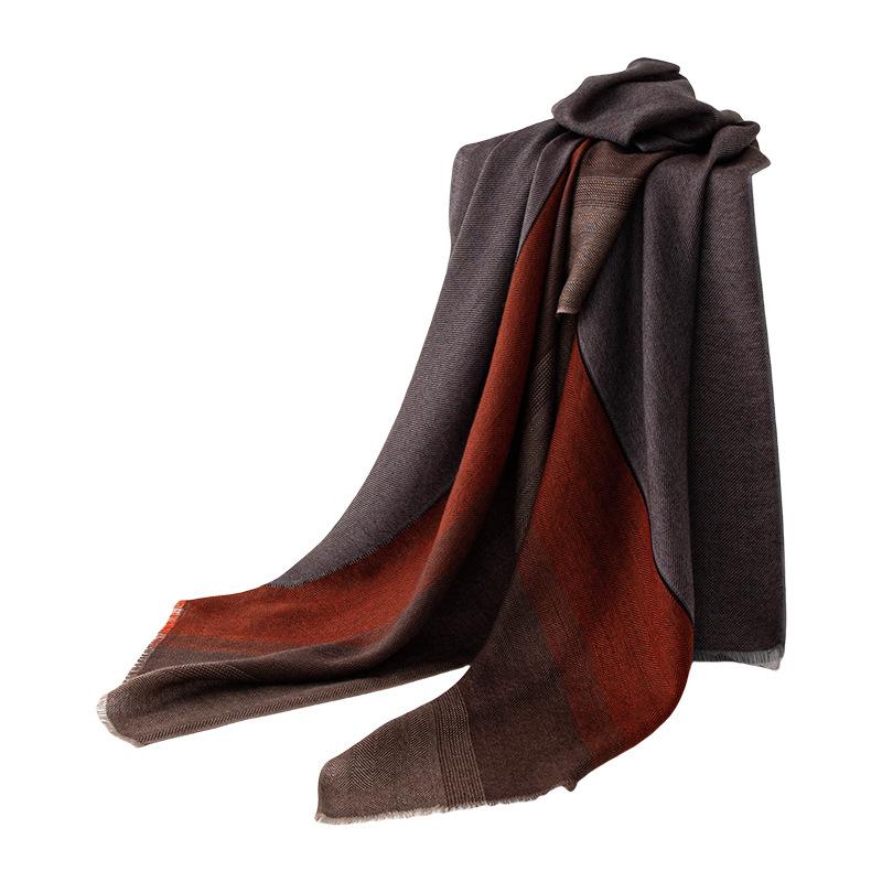 Pure Cashmere Scarf Striped Stitching Autumn and Winter Warm Scarf High End Gift for Women