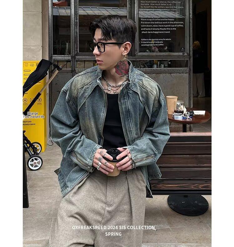Couples' Retro Patchwork Denim Jacket - Unisex High-End Spring/Autumn Hong Kong Style Coat