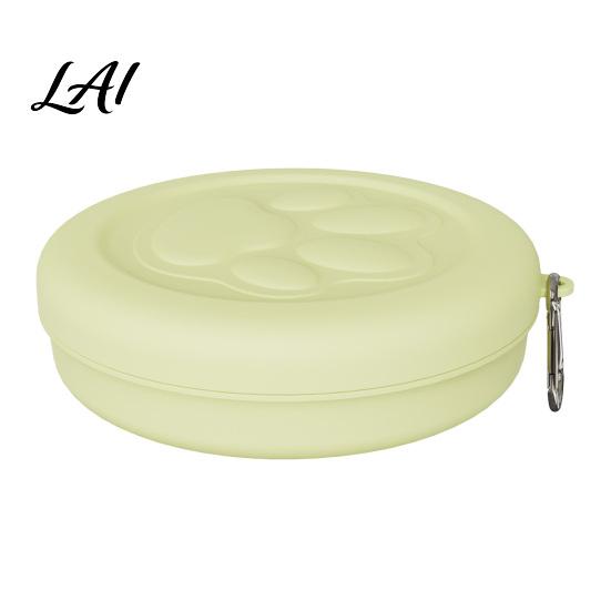Moisture-proof Dog Food Holder Treat Pouch Bowl with Metal Carabiner Puppy Holder Clip-on Pet Container Lid for Travel Walking Training Trips