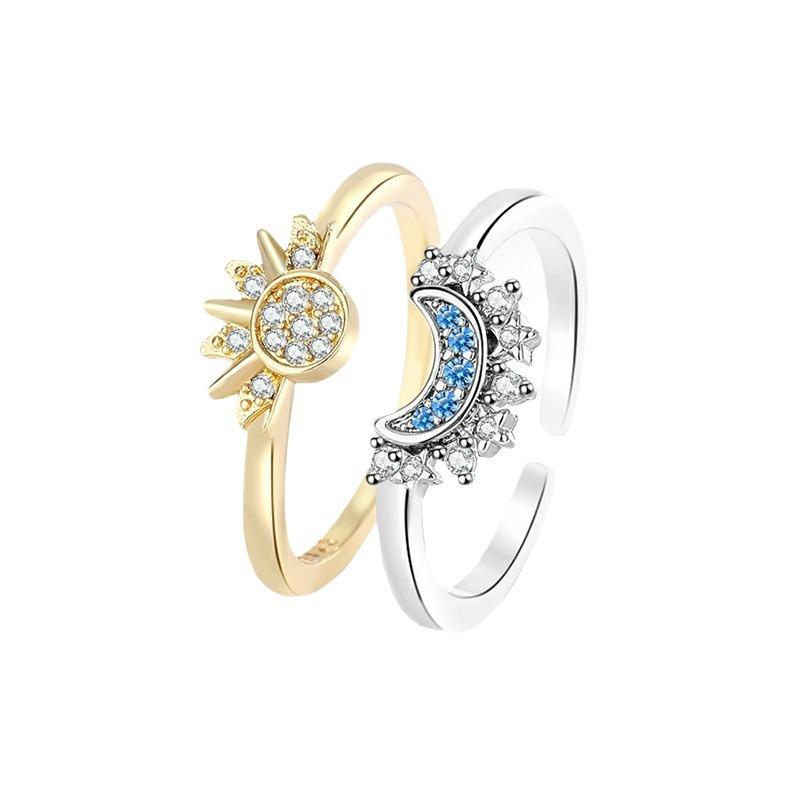 2026 Personalized Simple Sun and Moon with The Same Light Stacked Ring Female Diamond Sun and Moon Couple Ring