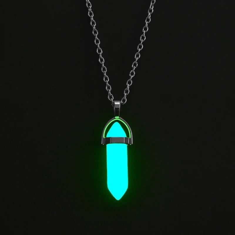 Halloween Noctilucent Glowing Necklace Bullet Hexagonal Column Luminous Necklace Night Fluorescence Glow In Dark Necklace