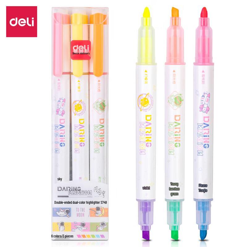 Deli Double-Ended Highlighter Pen Set, 9-Pack