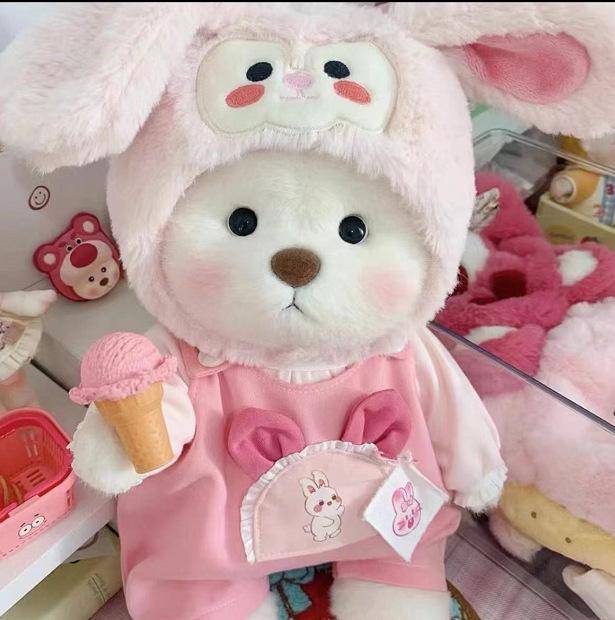Medium Bear Outfit - Blue Pink Striped Carrot Overalls Set