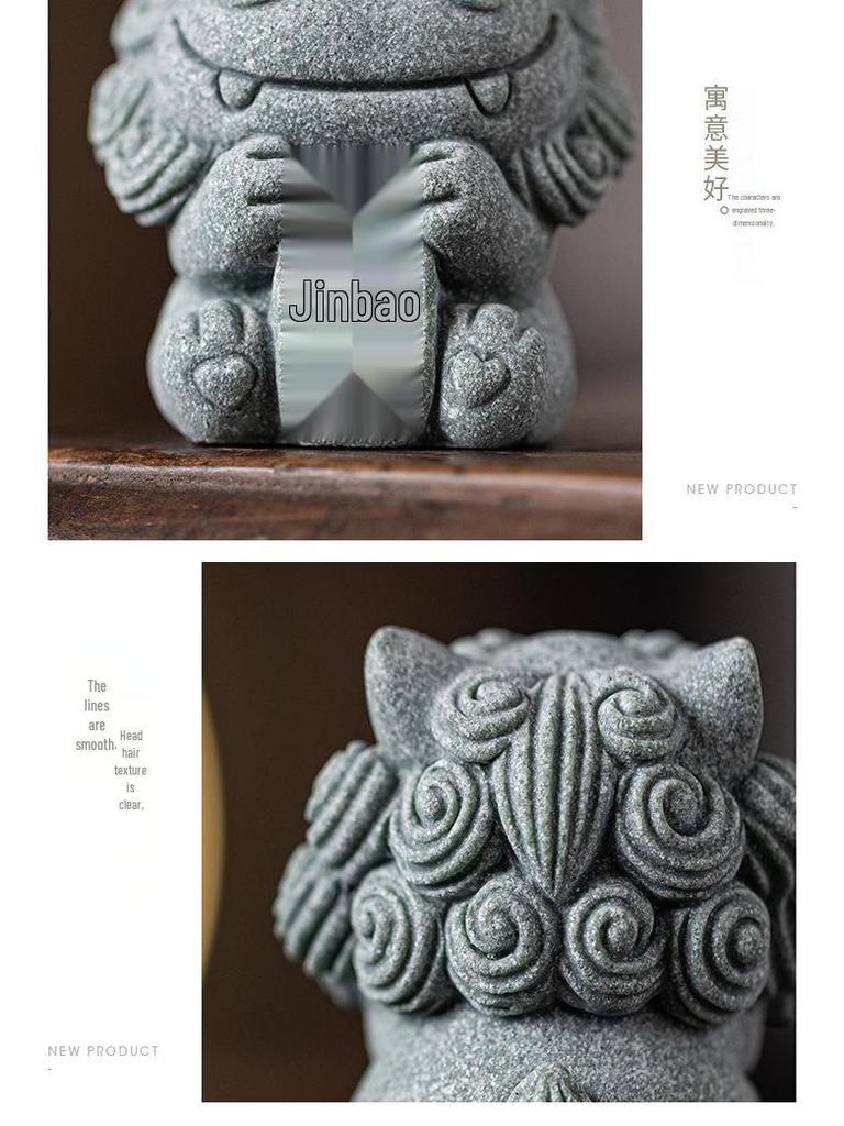 Chinese Stone Lion Pair Fengshiye Desktop Ornament & Bonsai Fish Tank Decoration