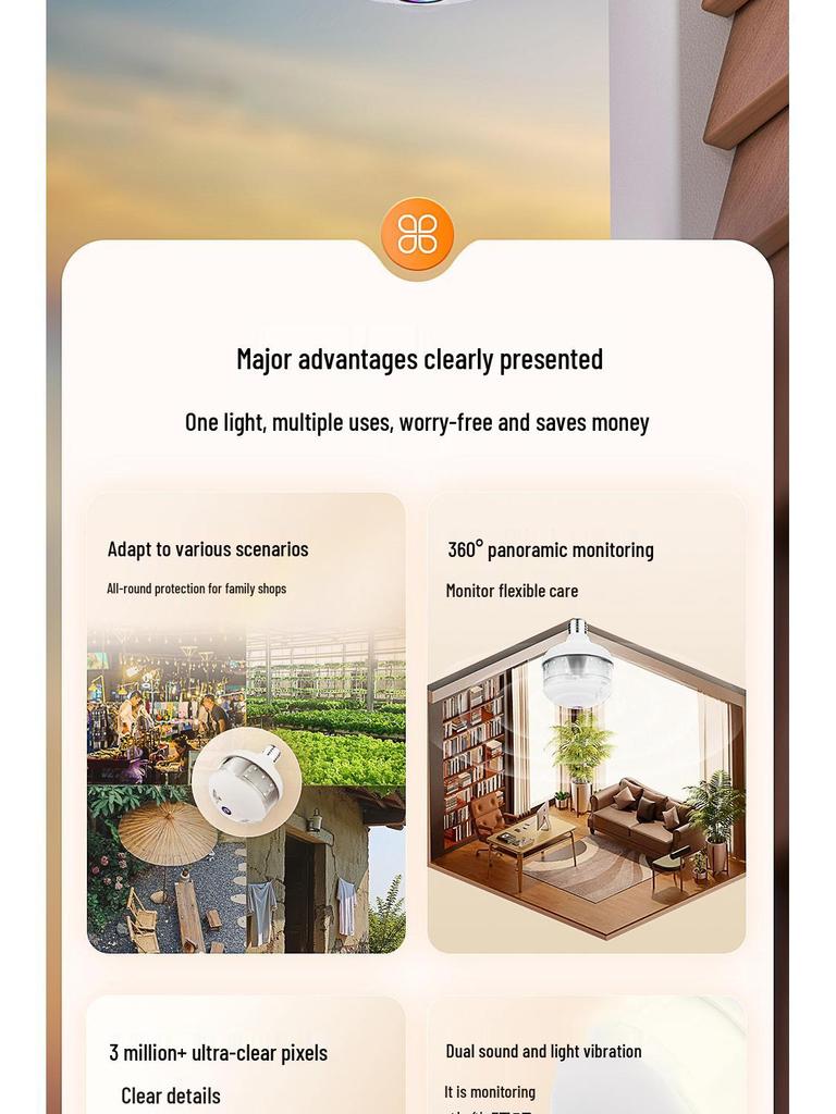 V380 E27 Wireless WiFi Panoramic Fisheye Bulb Camera