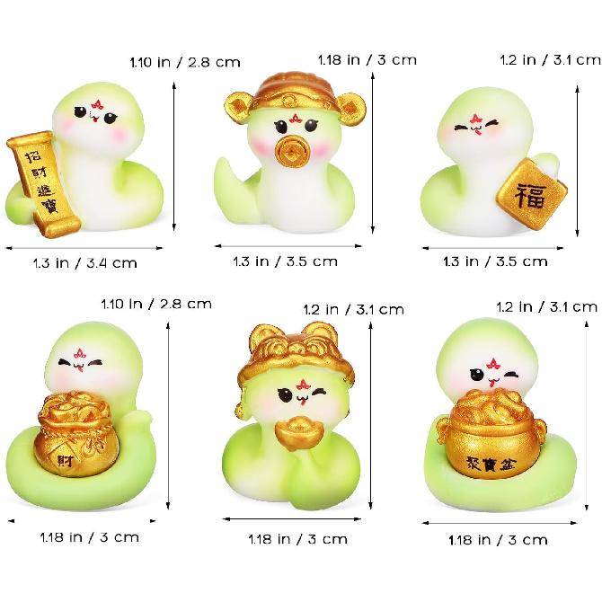 Garneck 6 Stück 2025 Chinesisches Neujahrsdekorations-Miniatur-Schlangenfiguren Harz-Mini-Schlangen-Ornament Tierstatuen des chinesischen Tierkreises für das Frühlingsfest
