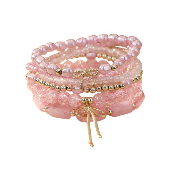 1 Set Bohemian Beaded Bracelets for Women Bow Knot Charm Holiday Bracelets Stackable Stretch Bracelets for Beach Summer Vacation Party