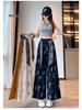 Women's Ethnic-Style High-Waist Ice Silk Loose Cropped Trousers - Summer Slimming Wide-Leg Pants