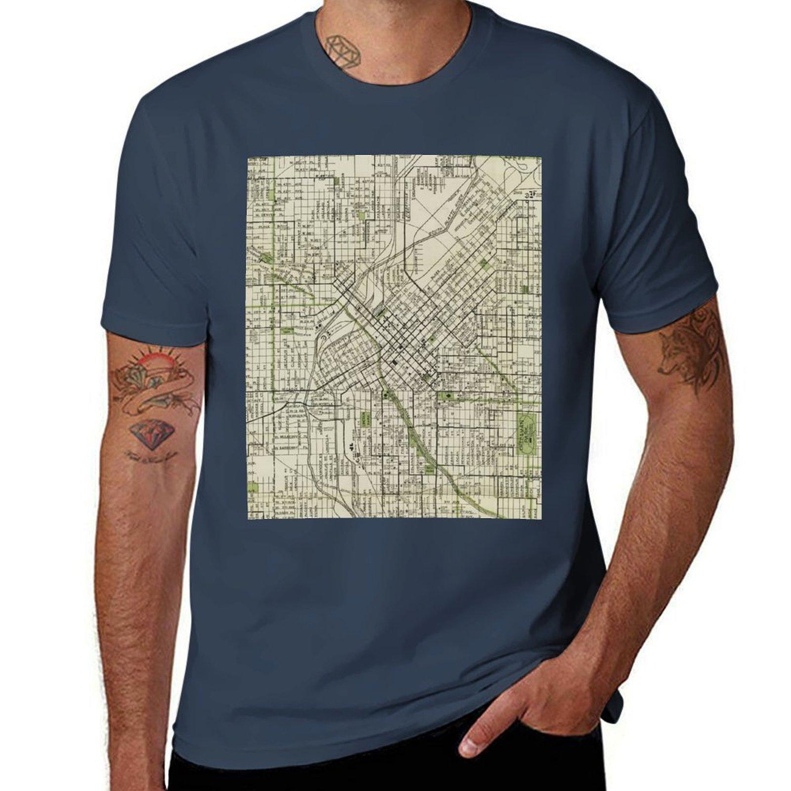 Vintage Map of Denver Colorado (1911) TShirt Work Outdoor Short Sleeve Tee S