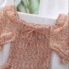 Women's Puff Sleeve Chiffon Shirt Off Shoulder Square Neck T-Shirt Slim Fit Women's Floral Top  Womens Blouses