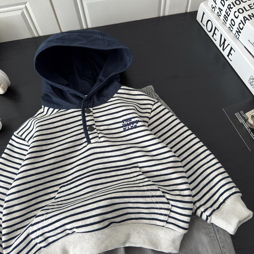 

Мальчиковая полосатая толстовка на весну/осень 2025 - Повседневный крутой пуловер 80 cm темно-синий