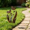 Vogel Wildblume Metall Gartenstecker Dekorativer Außenpflanzenstecker Rustikales Gartendekoration mit Vogel-Blumendesign für Hof Rasen Pflanzgefäße Dekoration