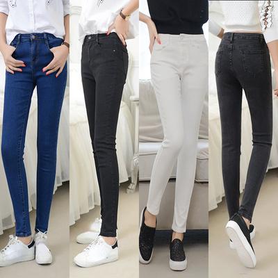 Moda feminina jeans calças de cintura alta estiramento jeans senhoras calças de nove minutos primavera e verão novos pés pequenos finos calças tamanho grande
