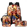 One Piece 3-In-1 Cartoon Lightweight Adjustable School Backpack with Lunch Bag& Pencil Case for Children Age 6-10 Primary School