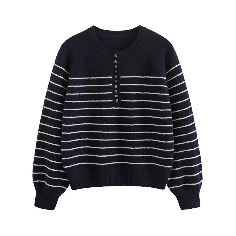 

Полосатый вязаный свитер женский осенне-зимний в ленивом стиле ретро мягкий ворсистый свободный с длинными рукавами базовый топ average size