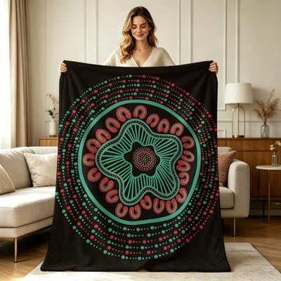 Soft Flannel Throw Blanket with Indigenous Style Tribal Dot Floral Print All Season Warm Cozy Lightweight Blanket for Couch Sofa Bedroom Office Living