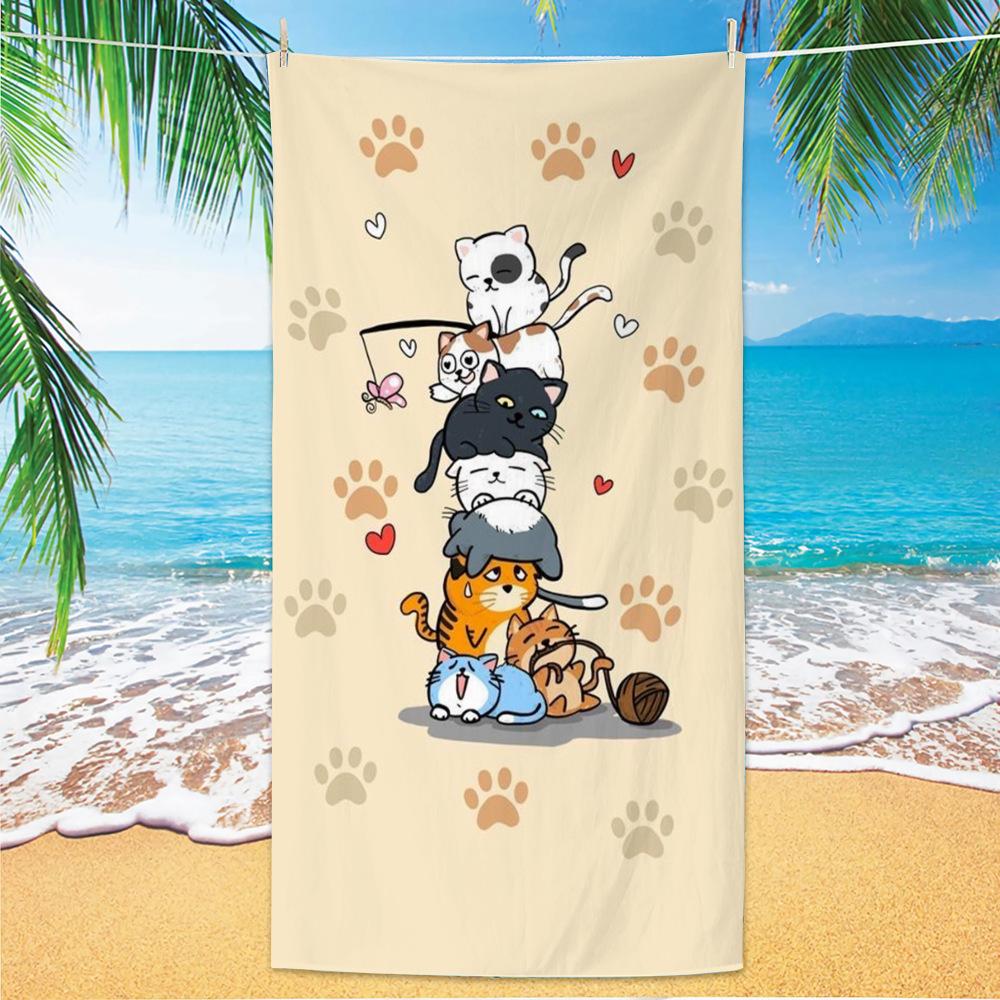 Cute and Cute Cat Cartoon Microfiber Beach Towel Quick Drying Lightweight Absorbent Bath Towel Outdoor Travel Pool Bath Towels