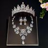 New Bridal Tiara Crown Three Piece Set  Wedding Necklace Earrings  Rhinestone Set European and American Wedding Accessories
