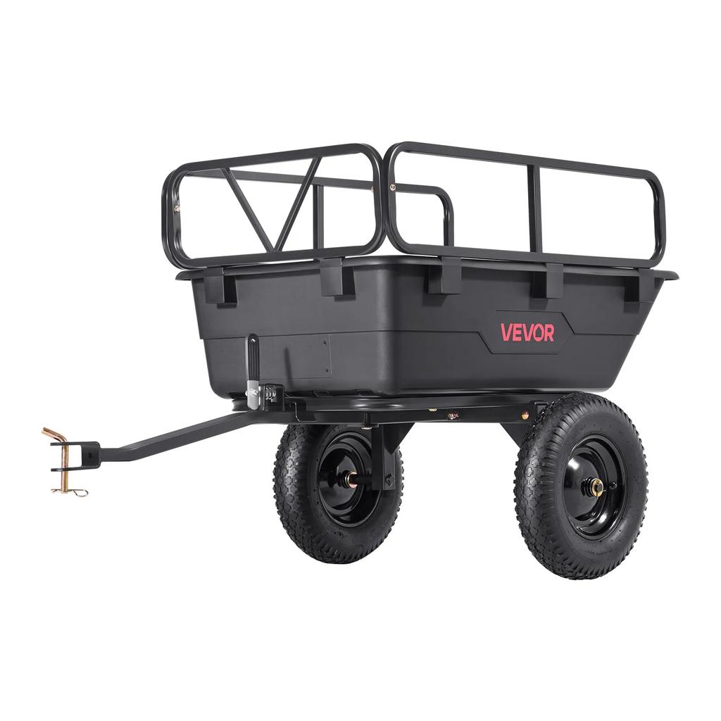 VEVOR Garden Utility Trailer, 10 Cu. Ft 227 Kg, ATV UTV Hauling Trailer, Tow Behind Poly Dump Cart with 16" Tires, Hand Pull or Foot Pedal