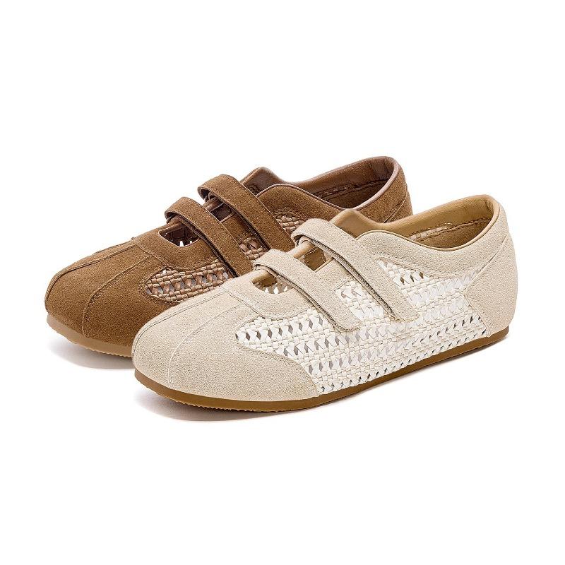 Retro Velcro Ballet Training Shoes for Women's New Style Casual Flat Hollowed-out Board Shoes